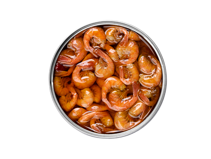 ABC+ katkaravut valkosipulissa, aromikas merenelävä – shrimp in garlic, canned seafood
