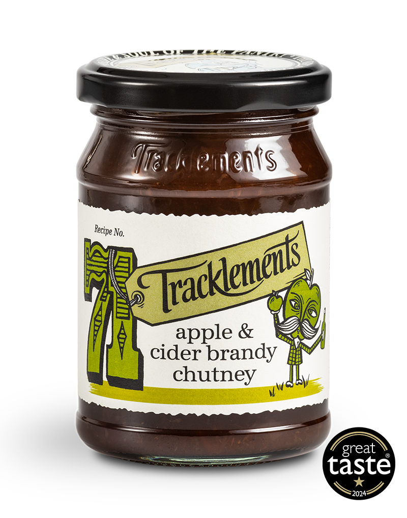 Tracklements omena siideribrandy chutney 270g purkissa, täyteläinen lisuke juustoille ja lihalle