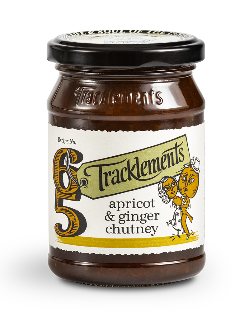 Tracklements aprikoosi inkivääri chutney 270g purkissa, makea ja aromaattinen lisuke