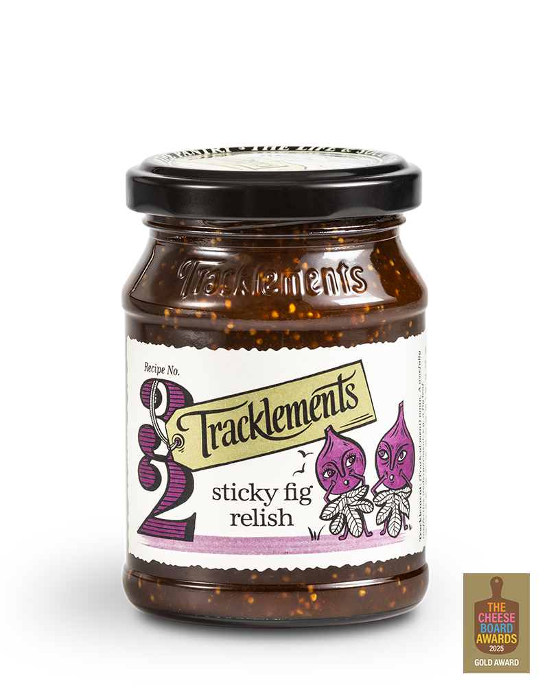 Tracklements viikunarelissi 210g purkissa, makea ja täyteläinen lisuke juustoille ja leikkeleille