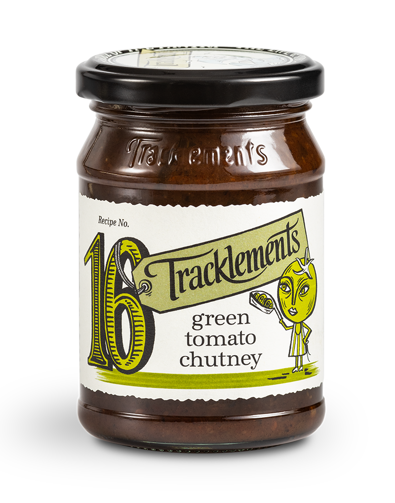 Tracklements vihreä tomaattichutney 275g purkissa, hapokas lisuke juustoille ja leikkeleille